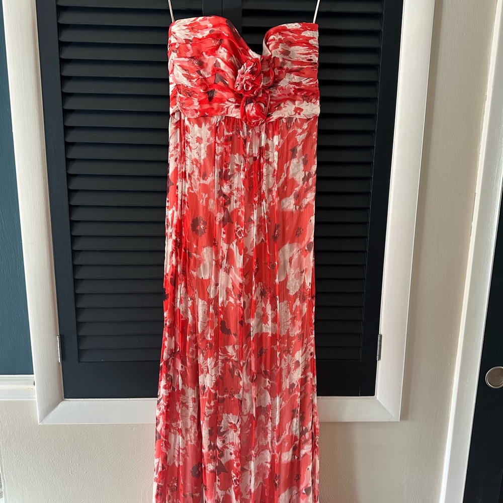 Amsale Red and White Floral Maxi Dress